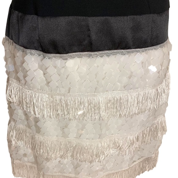 Robbie B Sequined fringe sleeveless black & white deepV mini dress roaring 20s M - Picture 6 of 11